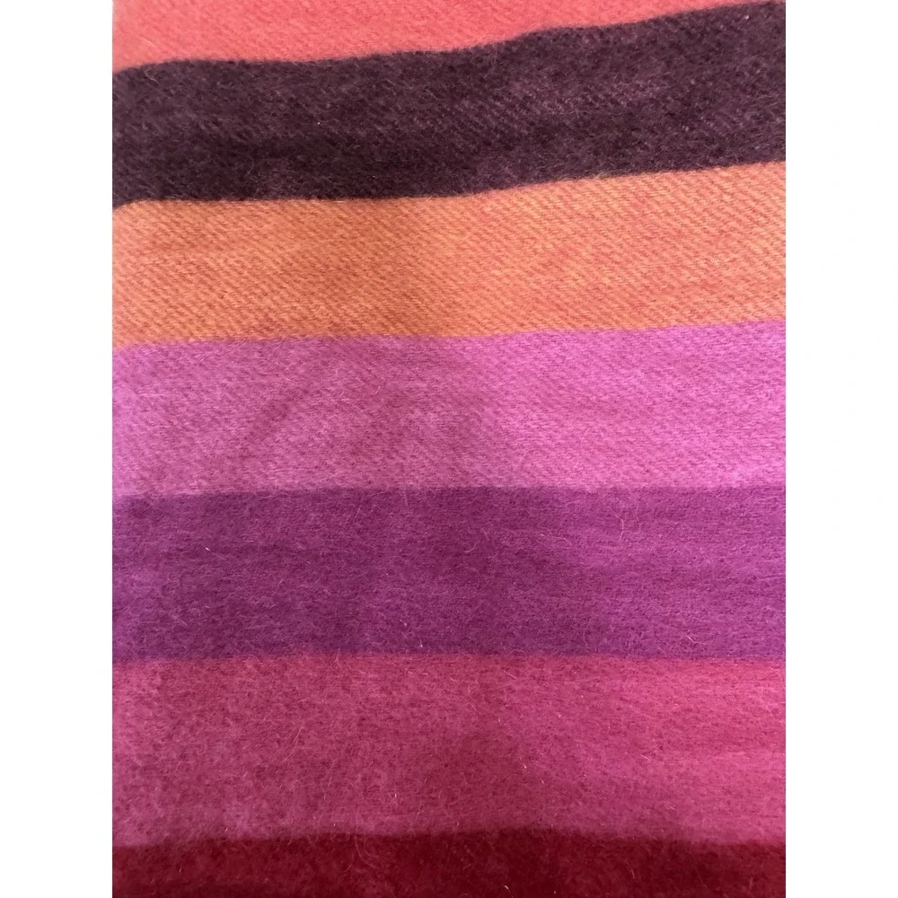 Cashmere Woven Striped Fringe Scarf Pink Purple Orange Black 55 x 20 Women